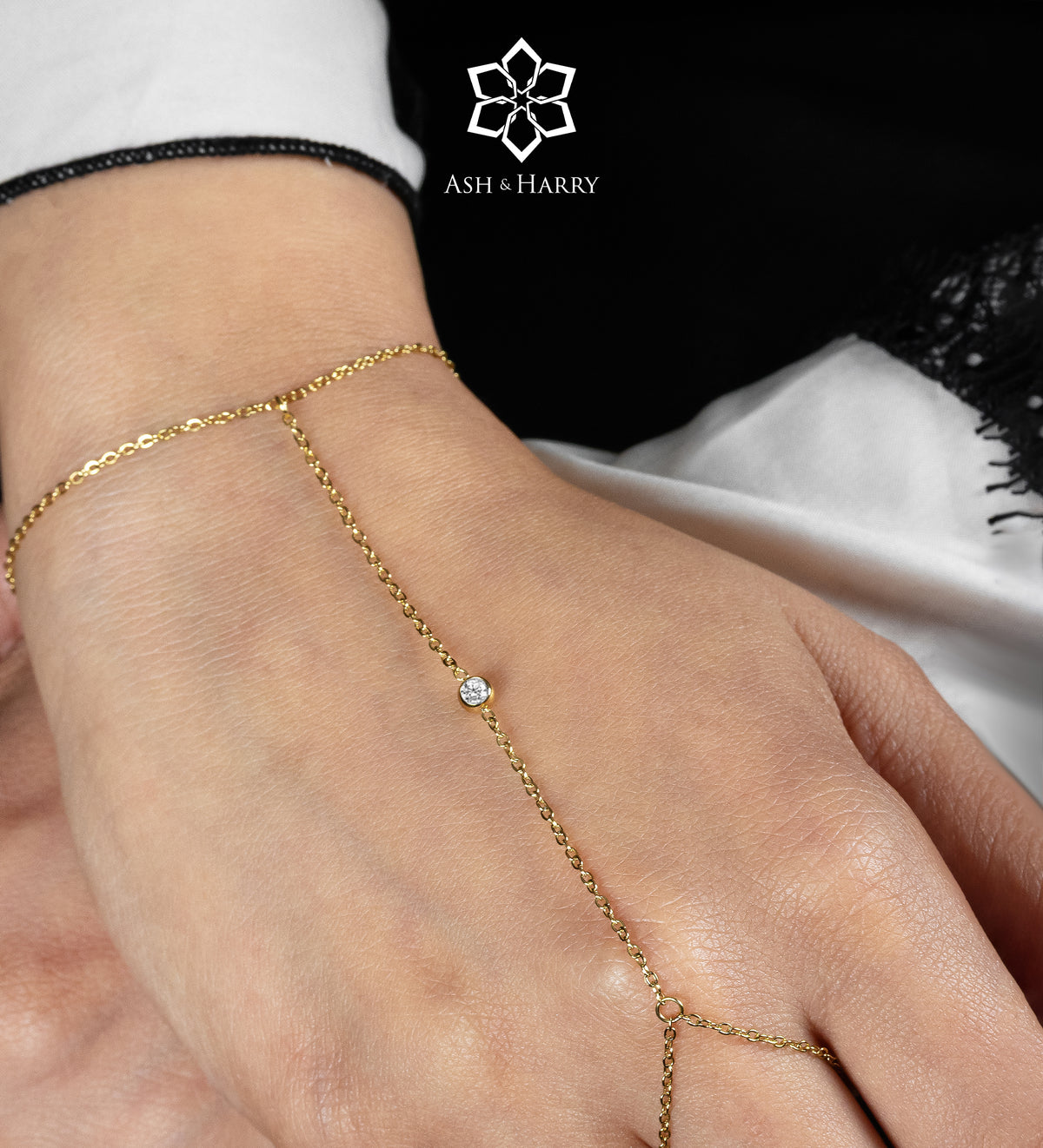 Lumi Dot Hand Chain Gold With High Quality Simulated Diamonds - Ash & Harry