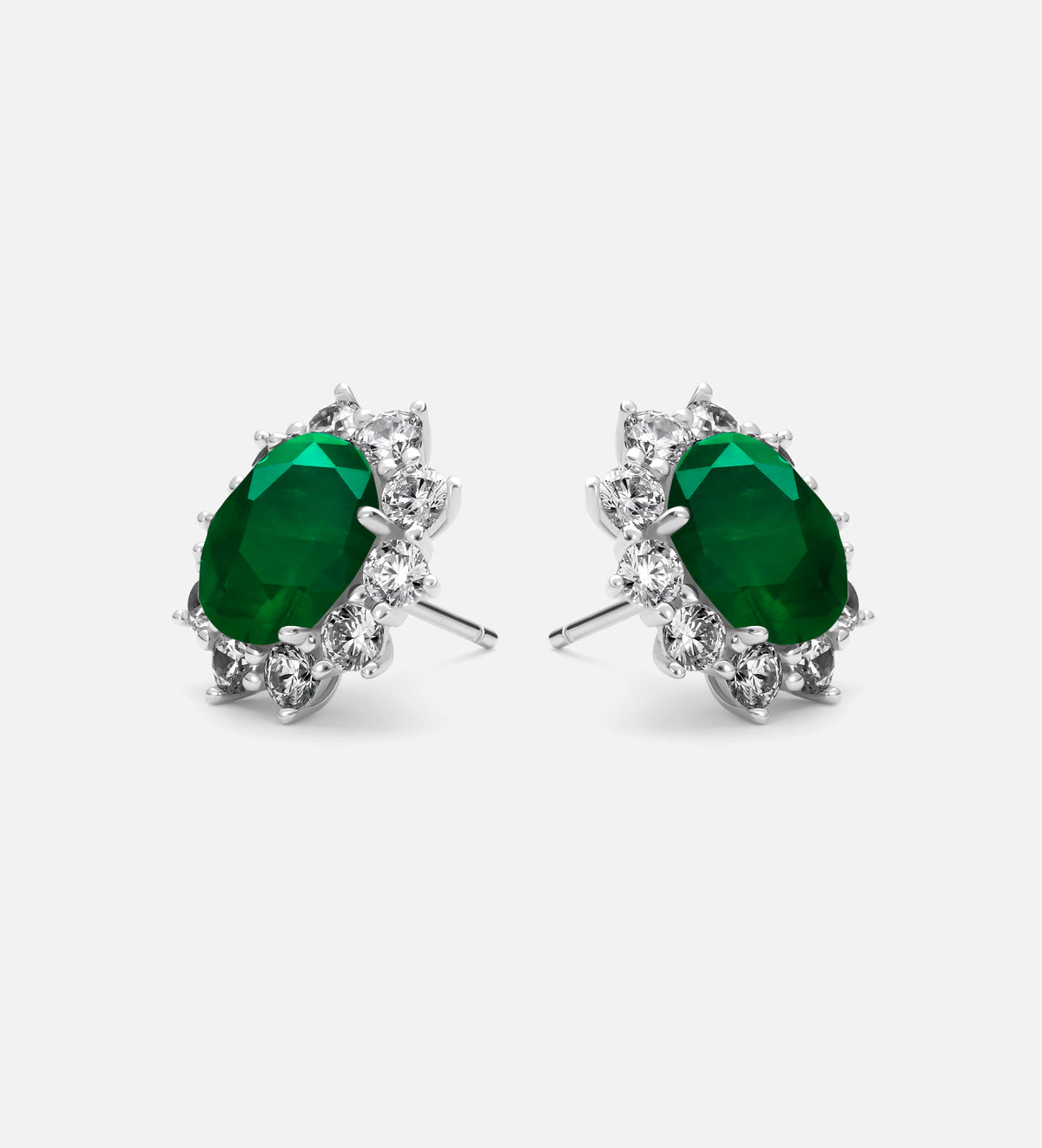 Majestic Emerald Studs in 925 Silver High Quality Simulated Diamonds and Emerald Stones - Ash & Harry