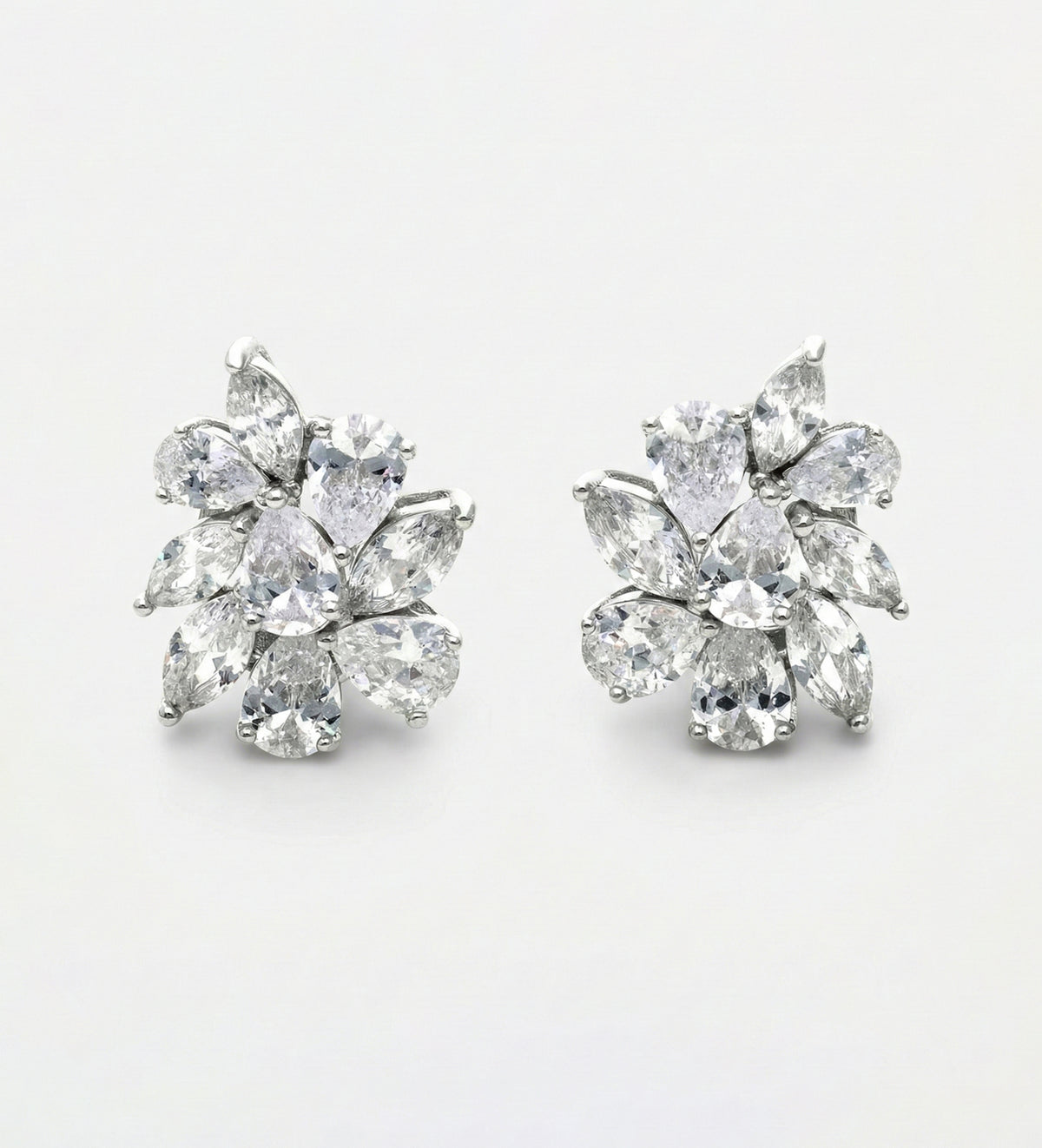 Marquise Cluster Earrings in 925 Silver with High - Quality White Simulated Diamonds - Ash & Harry