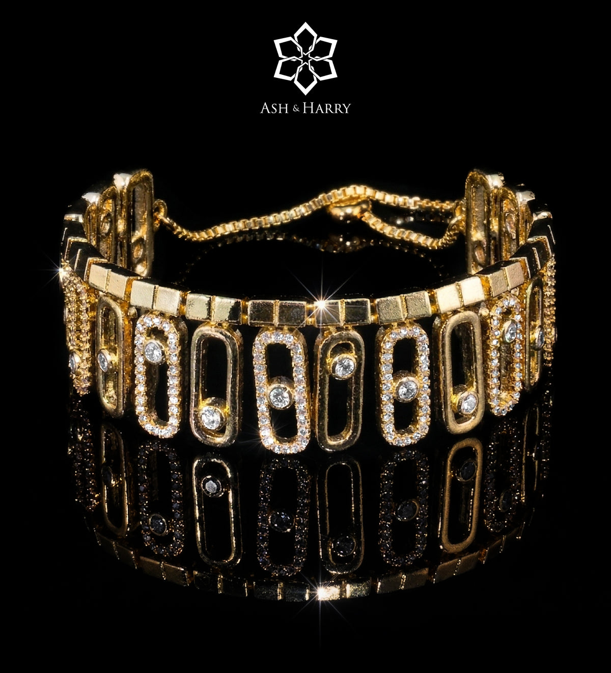 Nefra Gilded Collar Set in High Quality Simulated Diamonds Rhodium Plated - Ash & Harry