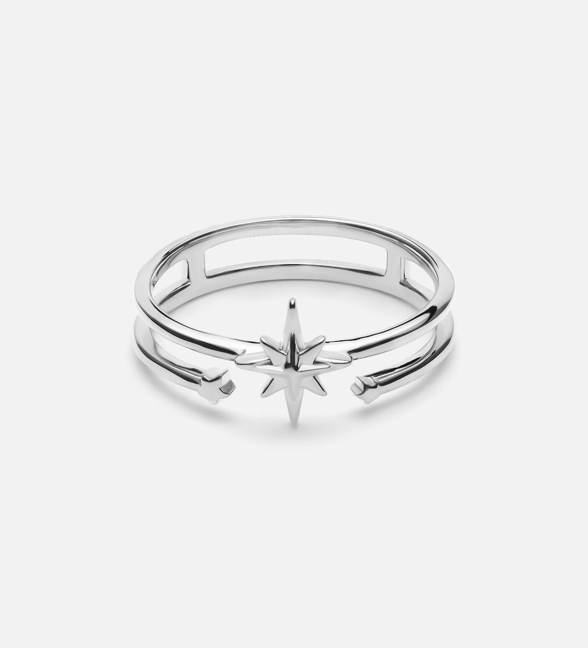 Double Band Starburst Ring in Rhodium Plating on 925 Silver - Ash & Harry