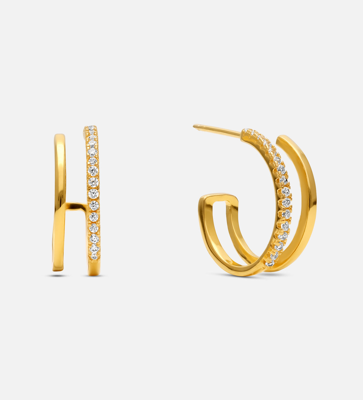 Double Huggie Earrings in 18k Gold Plating on 925 Silver - Ash & Harry