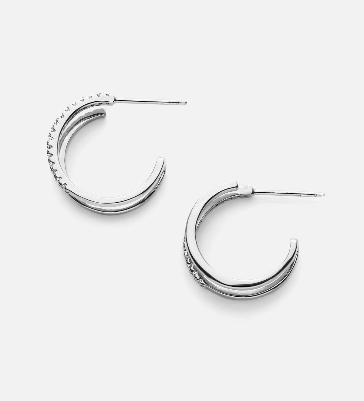 Double Huggie Earrings in Rhodium Plating on 925 Silver - Ash & Harry