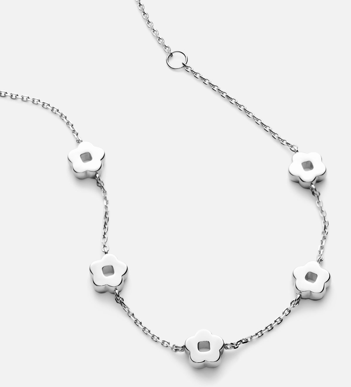 Flower Interval Chain Bracelet in Rhodium Plating on 925 Silver - Ash & Harry