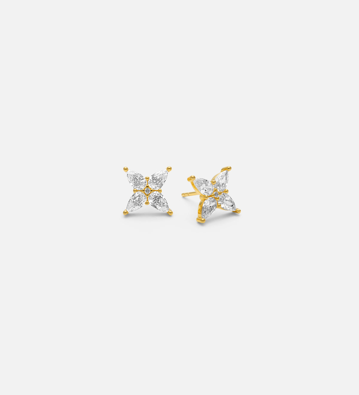 Pave Flower Studs in 18k Gold Plating on 925 Silver - Ash & Harry