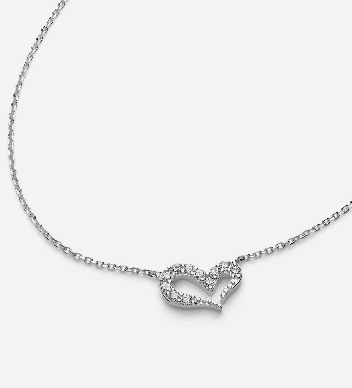 Pave Heart Silhouette Necklace in Rhodium Plating on 925 Silver - Ash & Harry