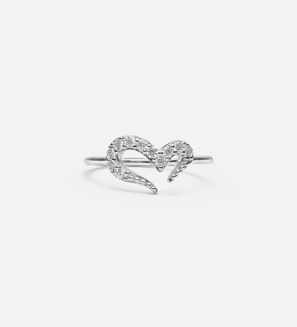 Pave Heart Silhouette Ring in Rhodium Plating on 925 Silver - Ash & Harry