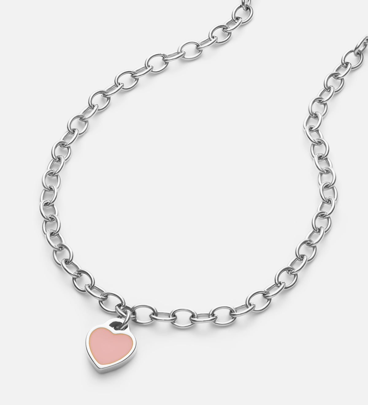 Pink Heart Chain Bracelet in Rhodium Plating on 925 Silver - Ash & Harry