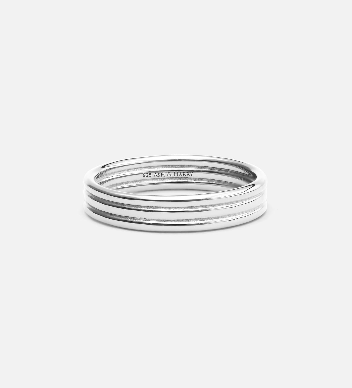 Trio Band Stacker Ring in Rhodium Plating on 925 Silver - Ash & Harry