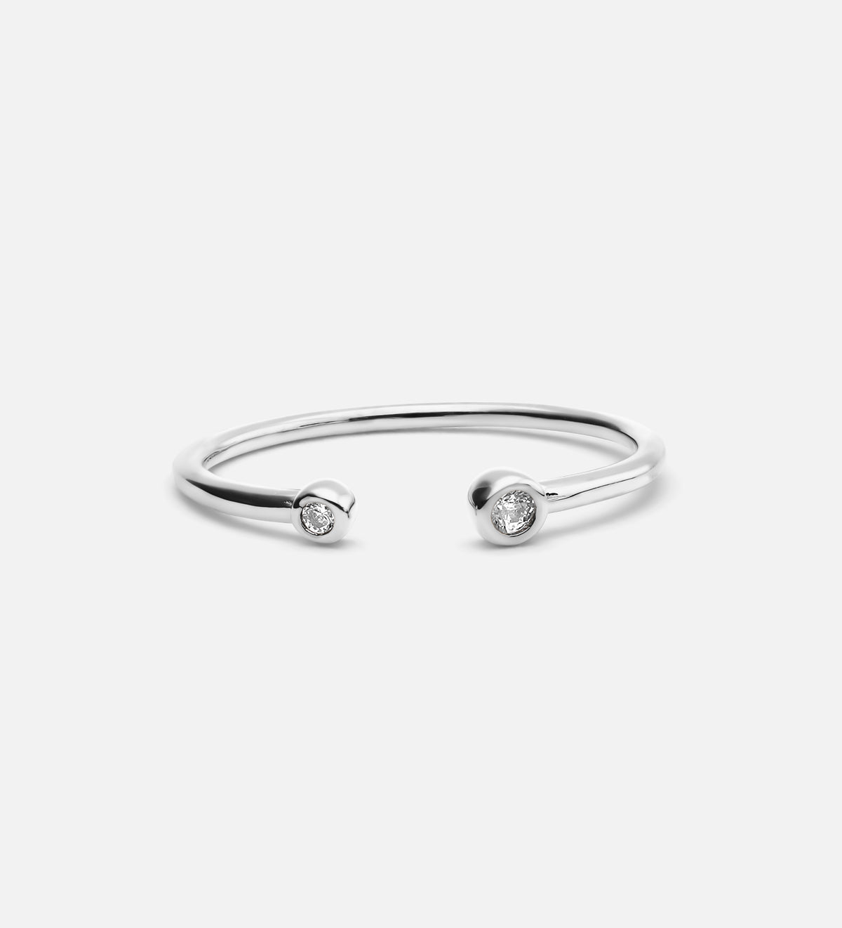 Two Stone Open Bezel Ring in Rhodium Plating on 925 Silver - Ash & Harry