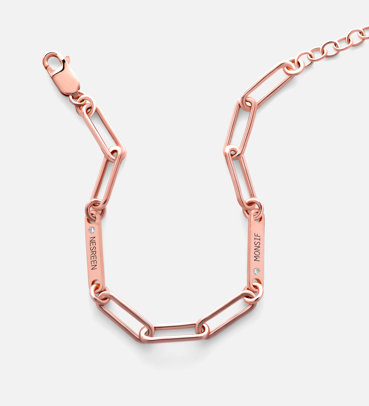 Paperclip Chain Name Bracelet With Lab Diamond in 18K Rose Gold Plating on 925 Silver - Ash & Harry