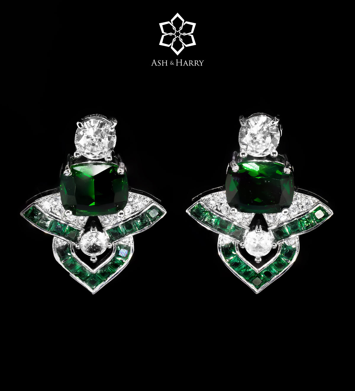 Pavé Arc Signature Set in High Quality Simulated Diamonds Rhodium Plated - Ash & Harry