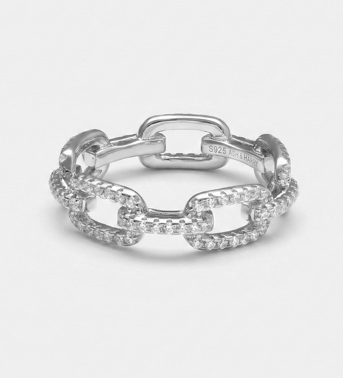 Pavé Link Ring in 925 Silver with High Quality Simulated Diamonds - Ash & Harry
