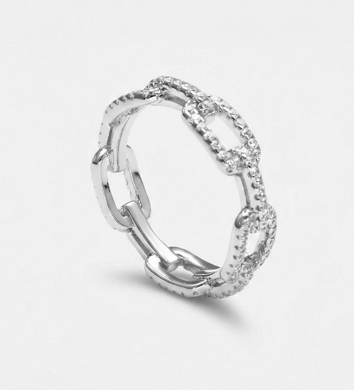Pavé Link Ring in 925 Silver with High Quality Simulated Diamonds - Ash & Harry