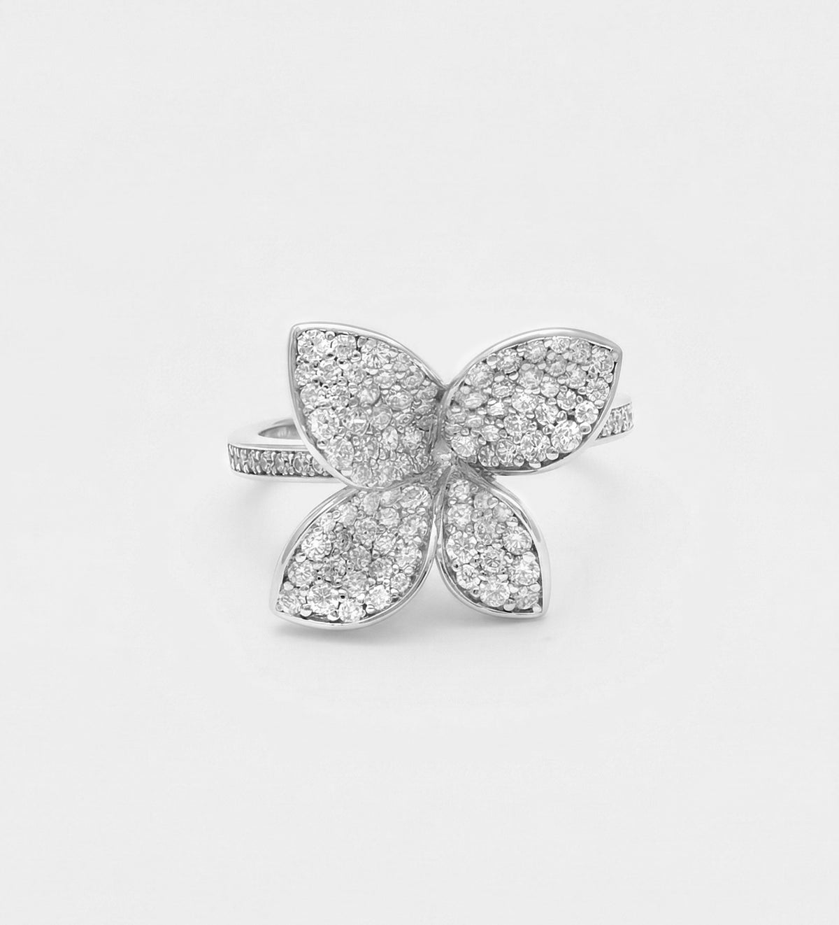 Petal Pave Statement Ring in 925 Silver with High - Quality Simulated Diamonds - Ash & Harry