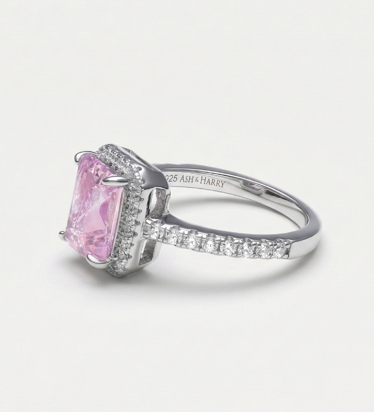 Pink Aurora Halo Ring in 925 Silver with High - Quality White and Pink Simulated Diamonds - Ash & Harry