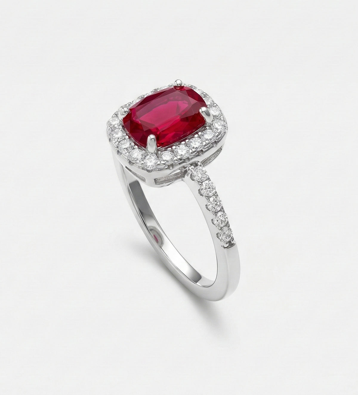 Scarlet Ruby Cushion Ring in 925 Silver High Quality Simulated Diamonds and Crafted Ruby Stone - Ash & Harry