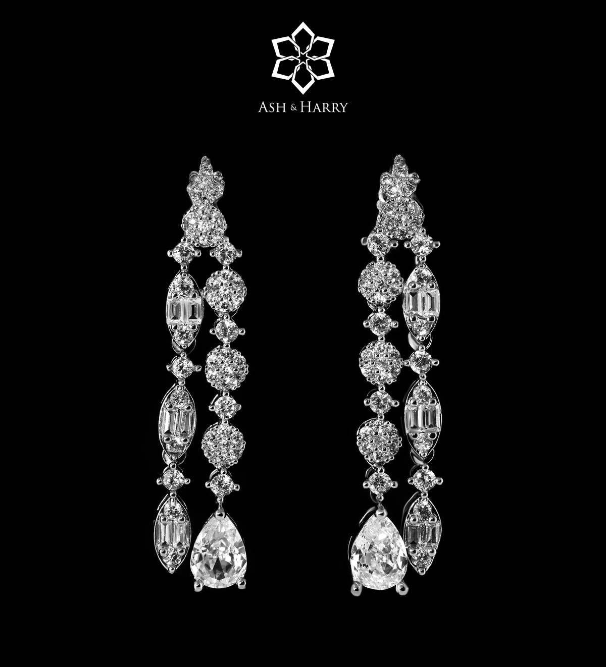 Shirin Pure White Luxury Bridal Full Set in High Quality Simulated Diamonds Rhodium Plated - Ash & Harry