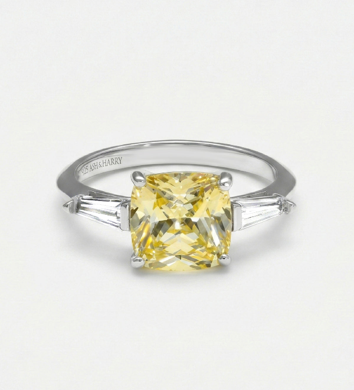 Solara Cushion Ring in 925 Silver with High Quality Simulated White and Canary Diamonds - Ash & Harry