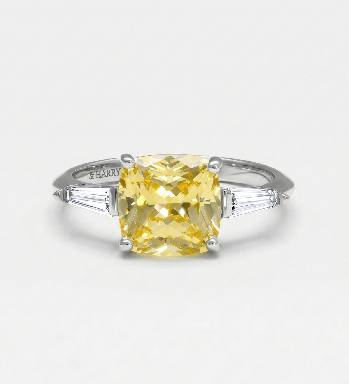 Solara Cushion Ring in 925 Silver with High Quality Simulated White and Canary Diamonds - Ash & Harry