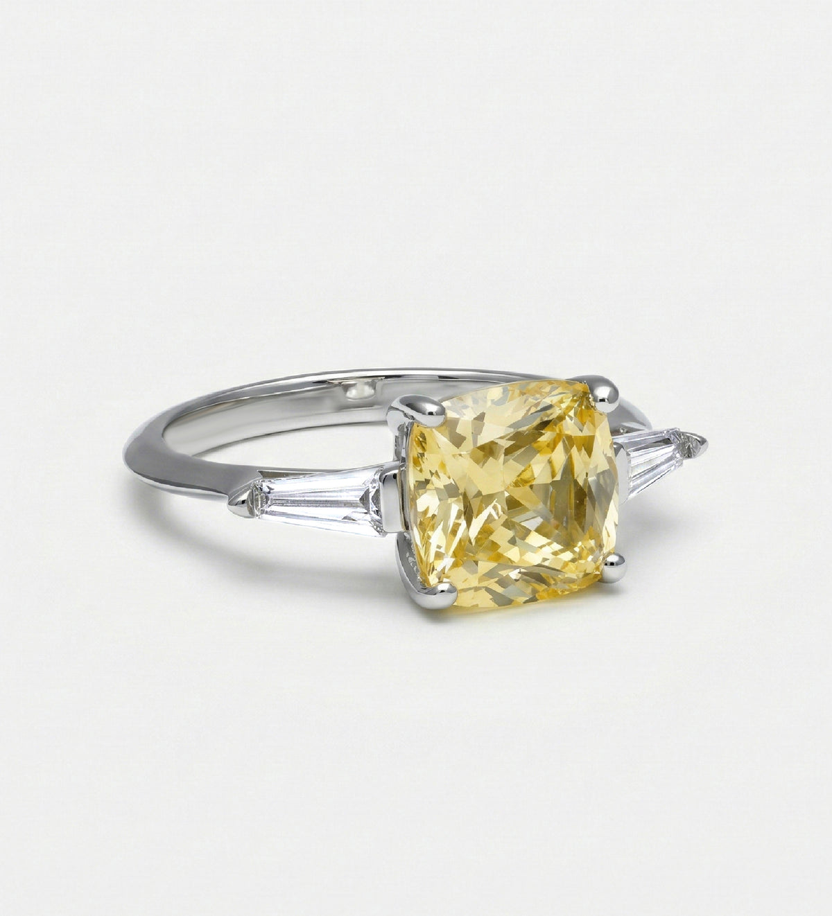Solara Cushion Ring in 925 Silver with High Quality Simulated White and Canary Diamonds - Ash & Harry