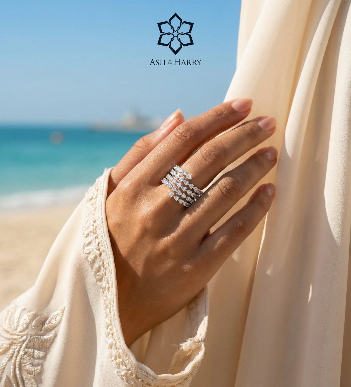 Symphony Of Stars Ring in 925 Silver with High - Quality White Simulated Diamonds - Ash & Harry