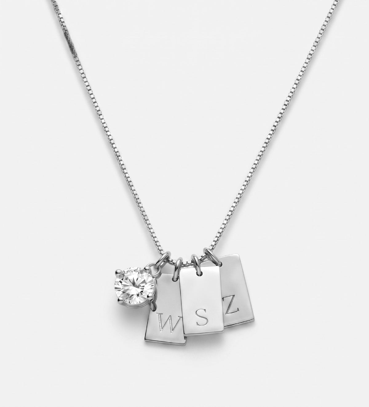 Tag Initial Necklace With 1CT Lab Diamond in Rhodium Plating on 925 Silver - Ash & Harry