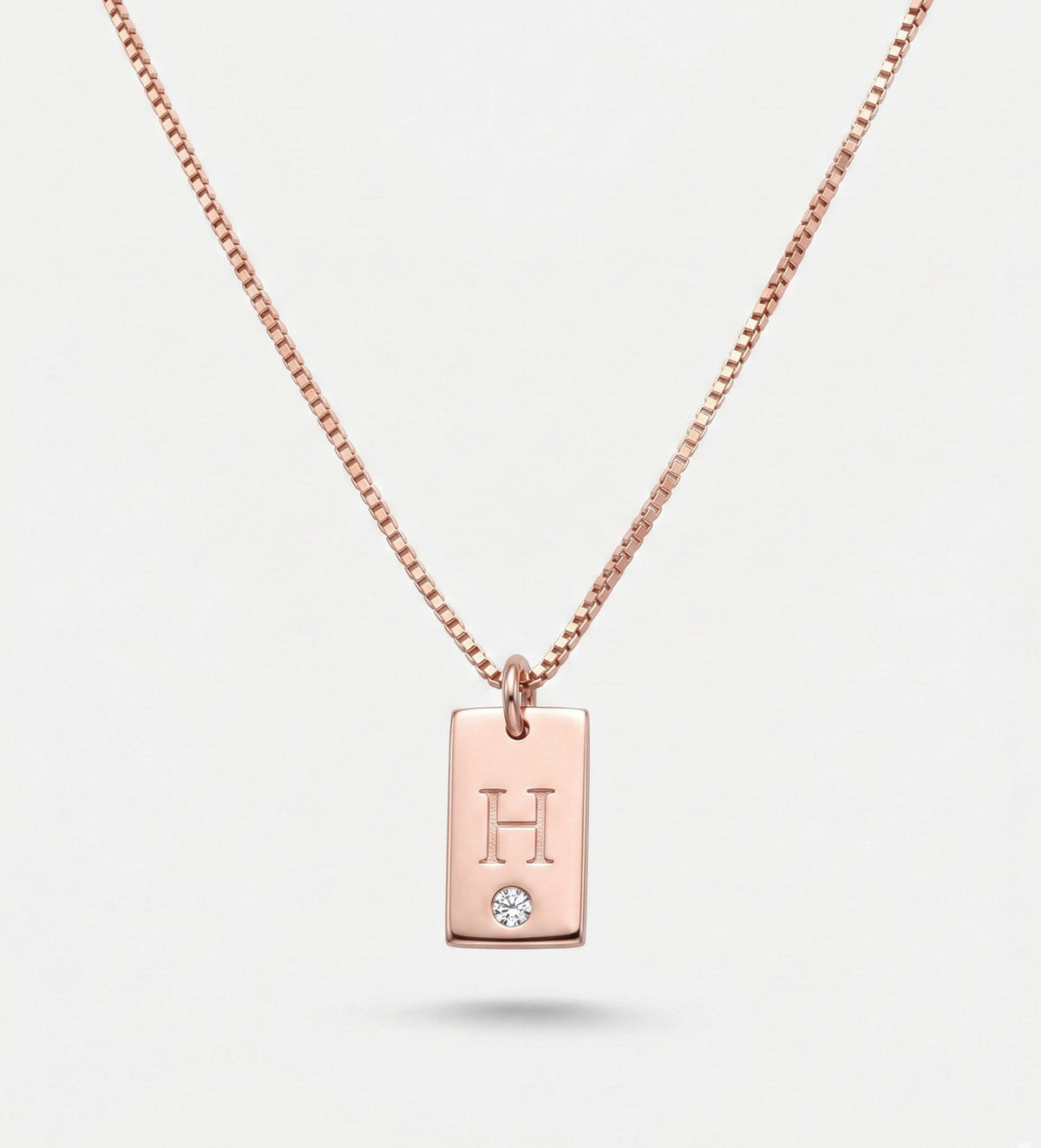 Tag Initial Necklace With Lab Diamond in 18K Rose Gold Plating on 925 Silver - Ash & Harry