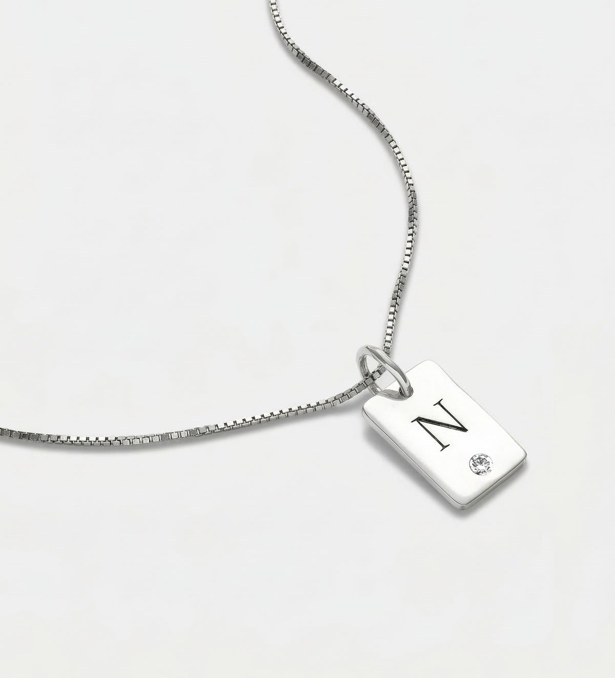 Tag Initial Necklace With Lab Diamond in Rhodium Plating on 925 Silver - Ash & Harry