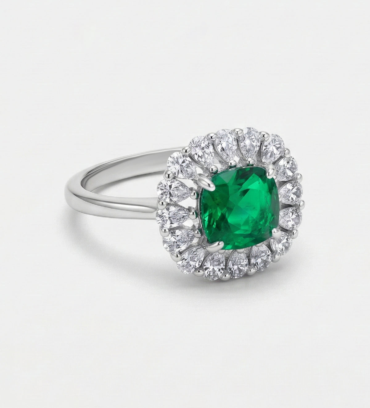 Timeless Emerald Garland Ring in 925 Silver High Quality Simulated Diamonds and Crafted Emerald Stone - Ash & Harry