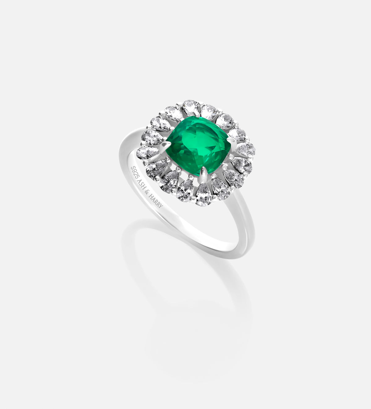 Timeless Emerald Garland Ring in 925 Silver High Quality Simulated Diamonds and Crafted Emerald Stone - Ash & Harry