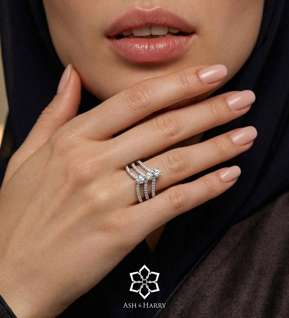 Triple Crown Ring in 925 Silver with High - Quality Simulated Diamonds - Ash & Harry