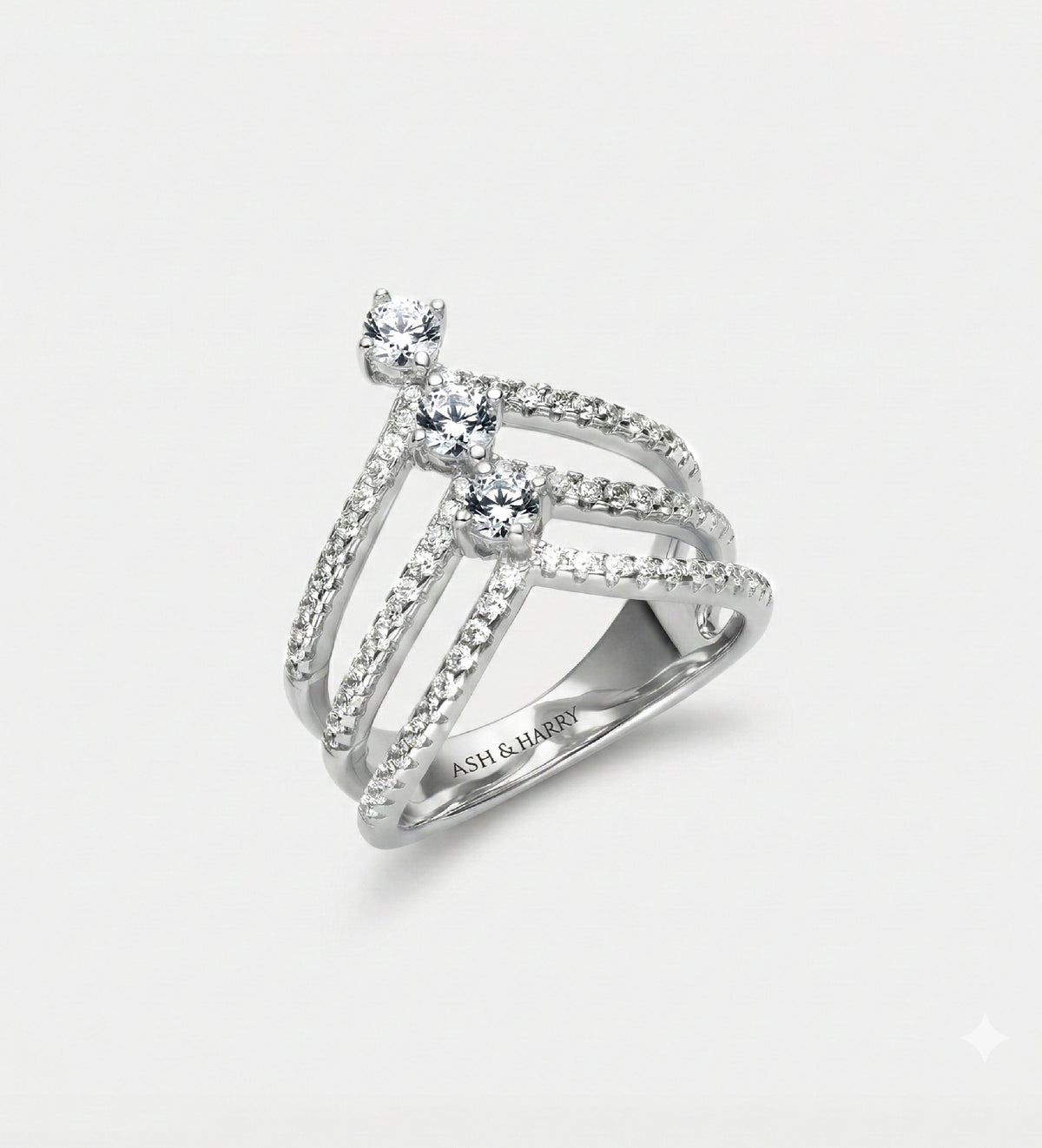 Triple Crown Ring in 925 Silver with High - Quality Simulated Diamonds - Ash & Harry