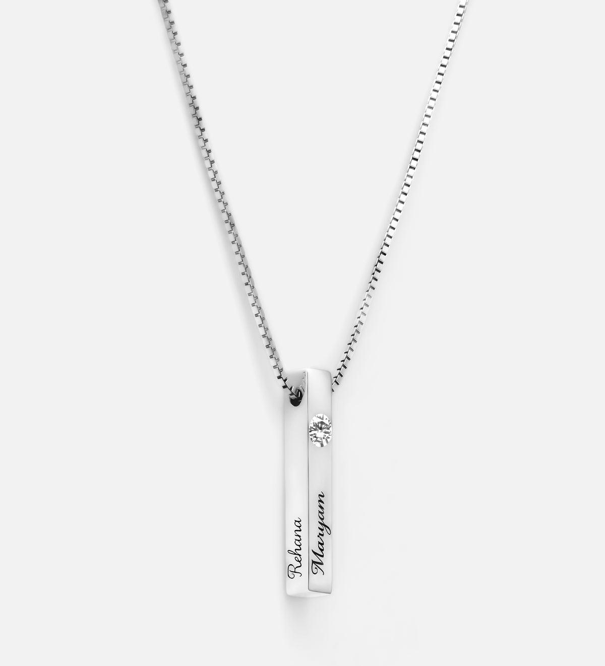 Vertical Bar Necklace With 0.25CT Lab Diamond in Rhodium Plating on 925 Silver - Ash & Harry