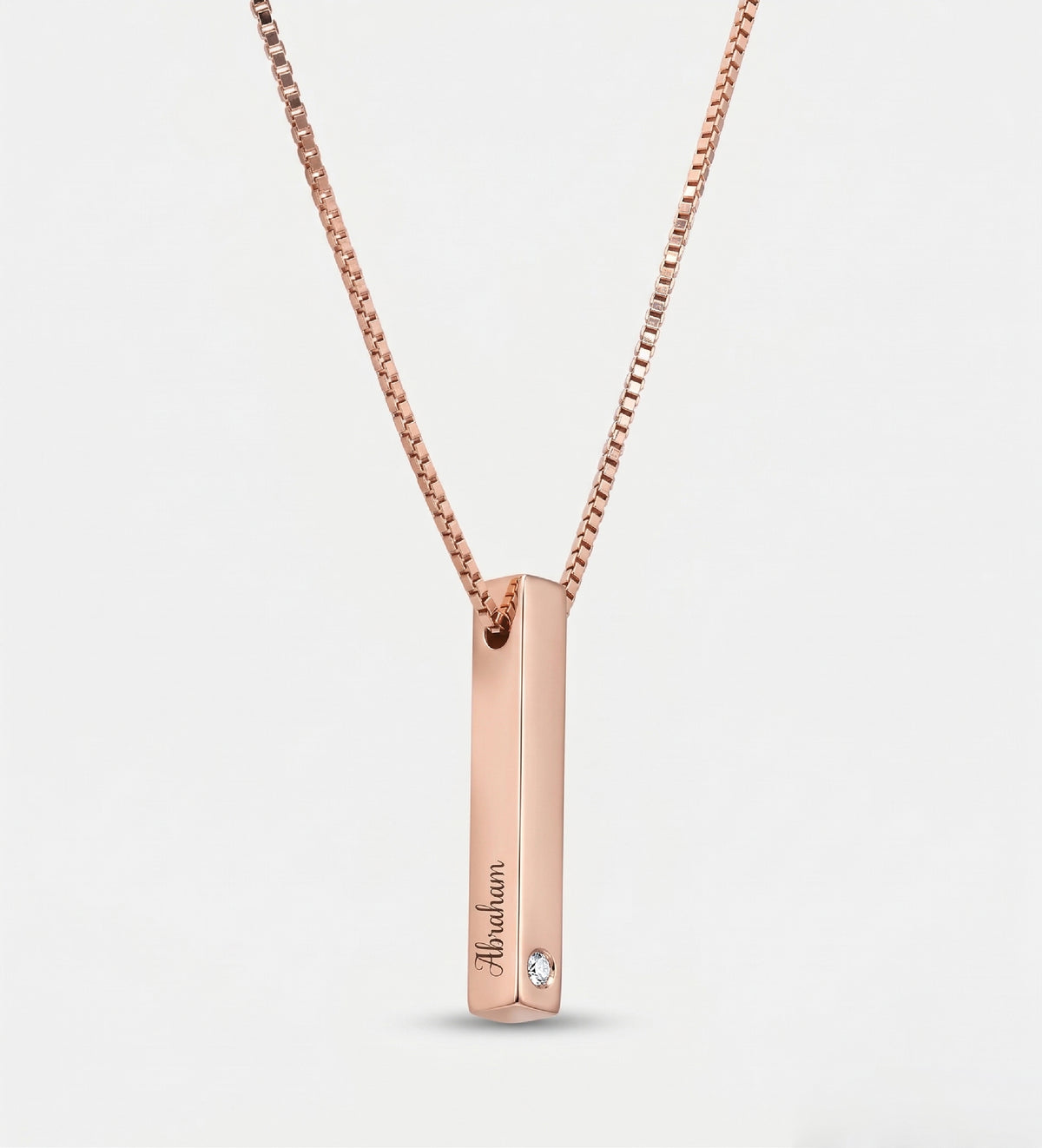 Vertical Bar Necklace With Lab Diamond in 18K Rose Gold Plating on 925 Silver - Ash & Harry