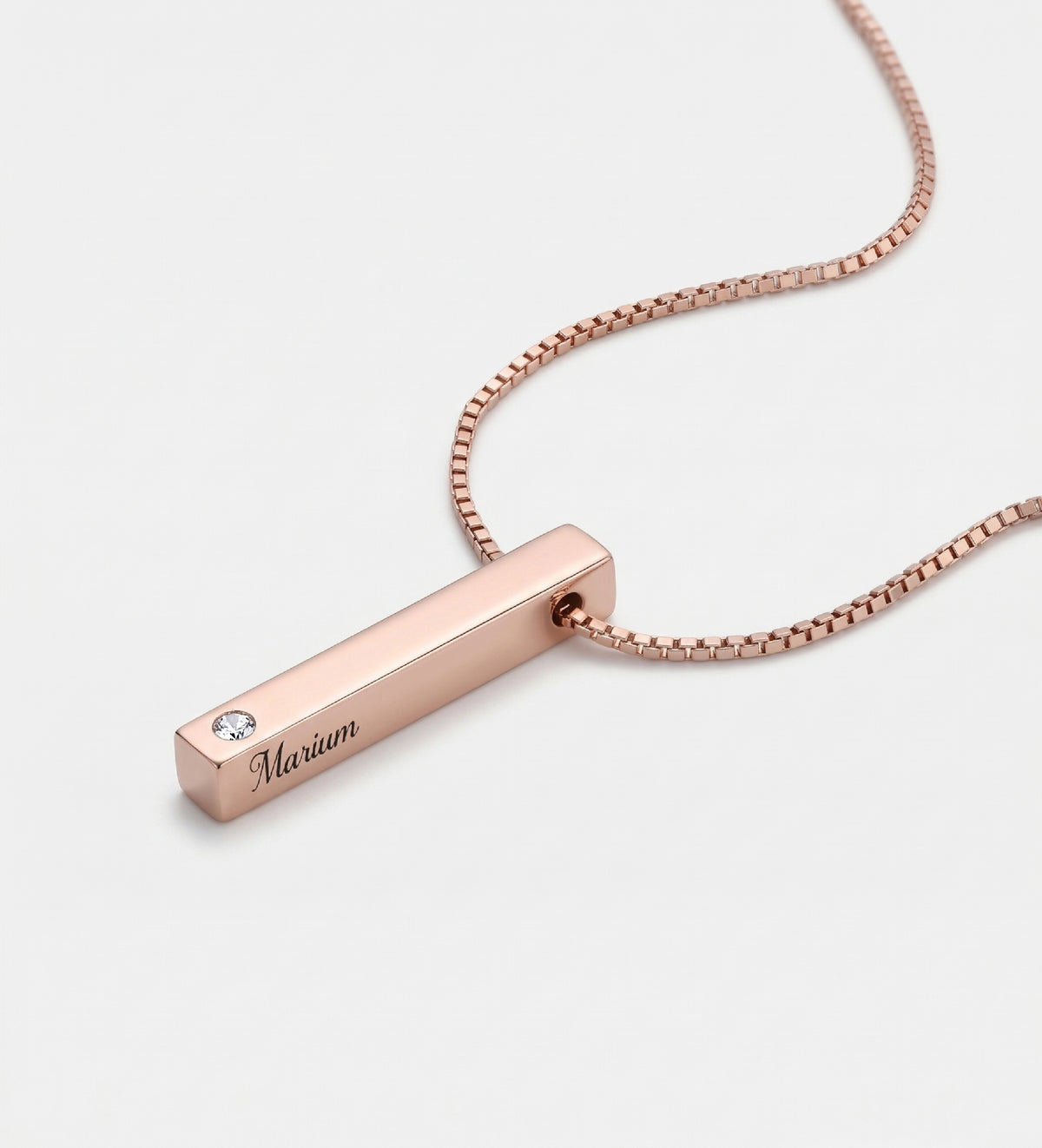 Vertical Bar Necklace With Lab Diamond in 18K Rose Gold Plating on 925 Silver - Ash & Harry