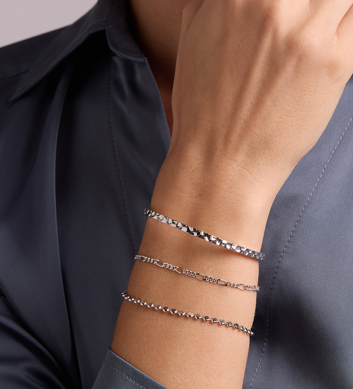 Artisan Hammered Cuff Bracelet in Rhodium Plating on 925 Silver - Ash & Harry