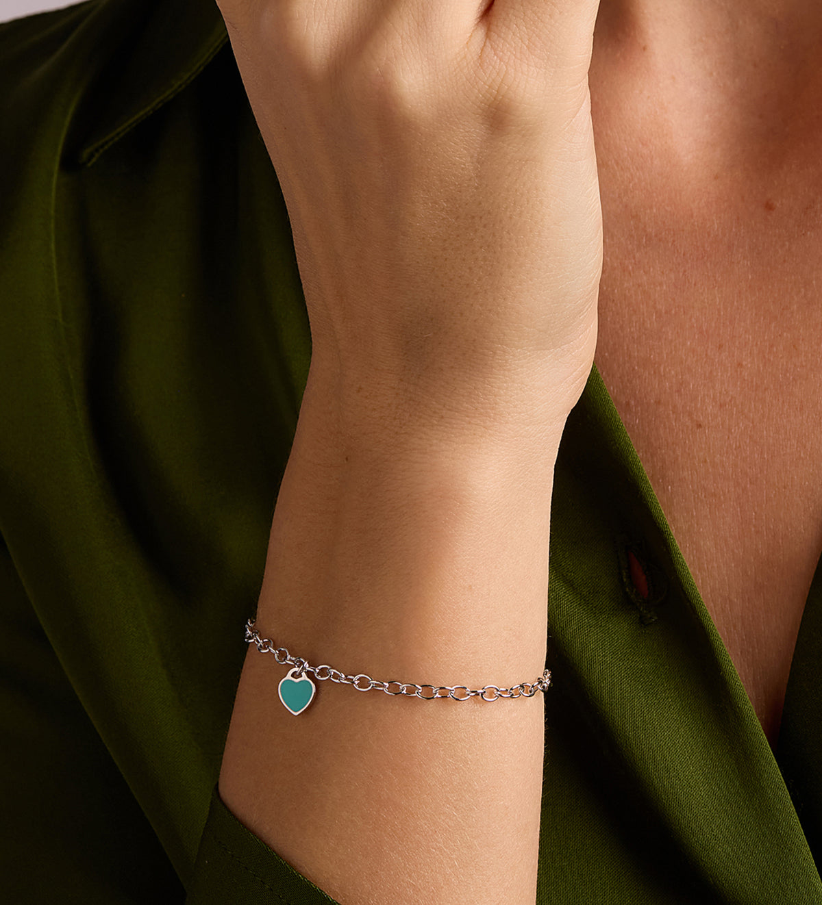 Turquoise Heart Chain Bracelet in Rhodium Plating on 925 Silver - Ash & Harry