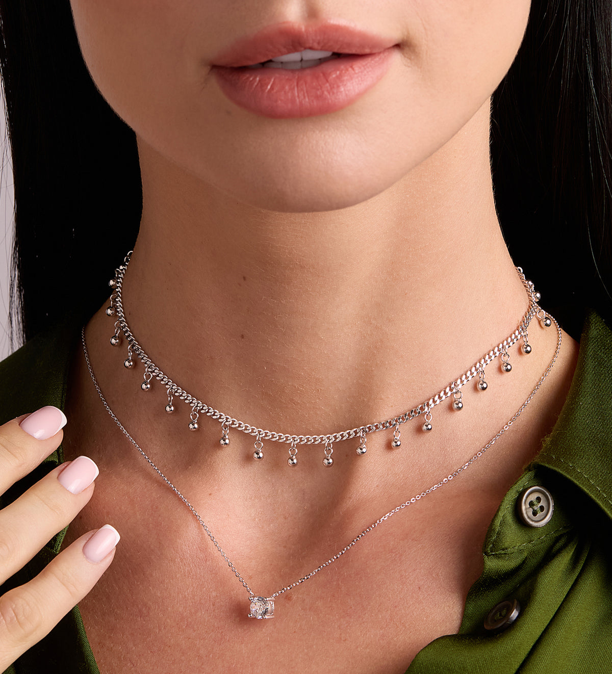 Dangling Dotted Choker in Rhodium Plating on 925 Silver - Ash & Harry