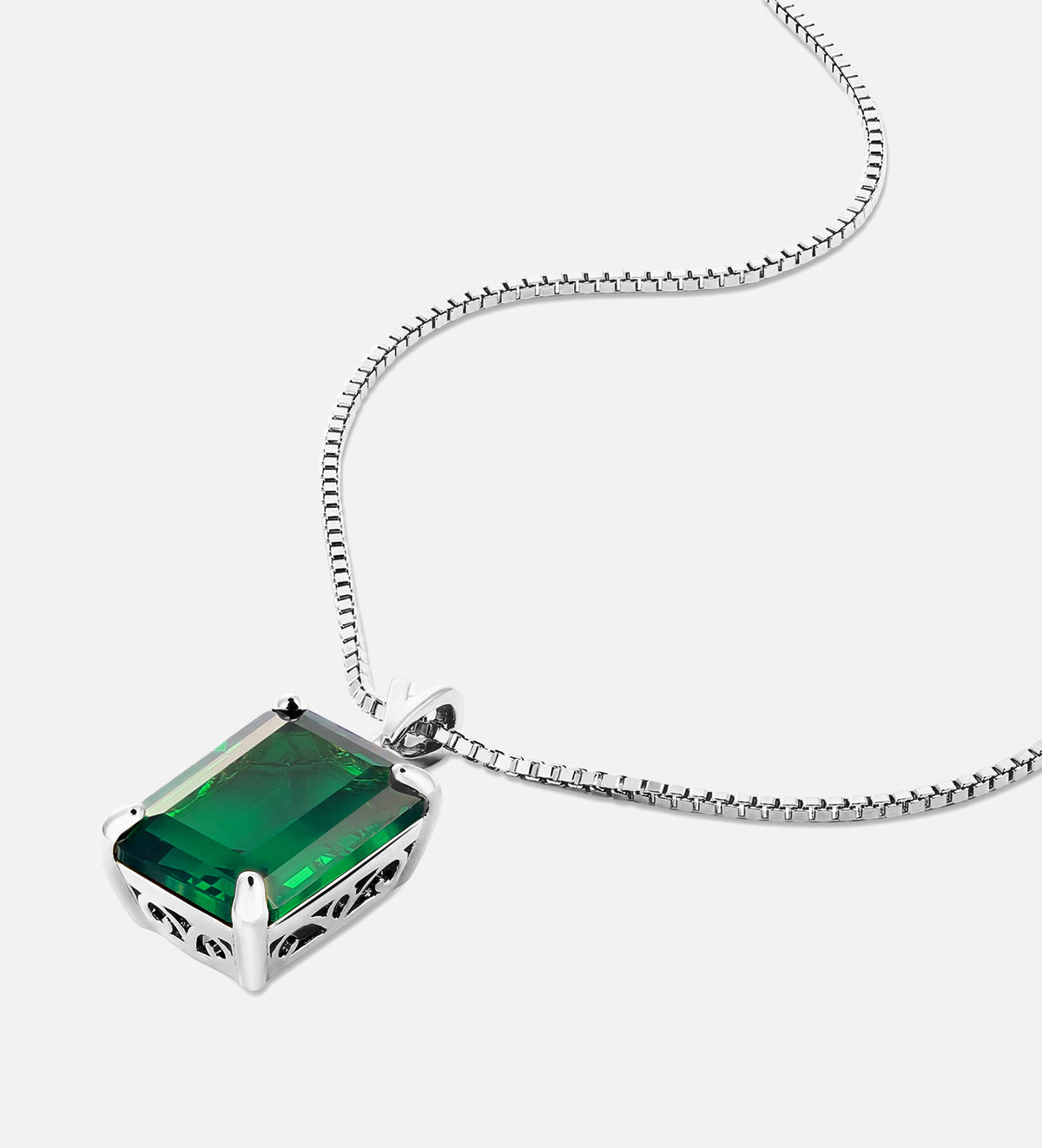 Emerald Cut Pendant Necklace in Rhodium Plating on 925 Silver - Ash & Harry