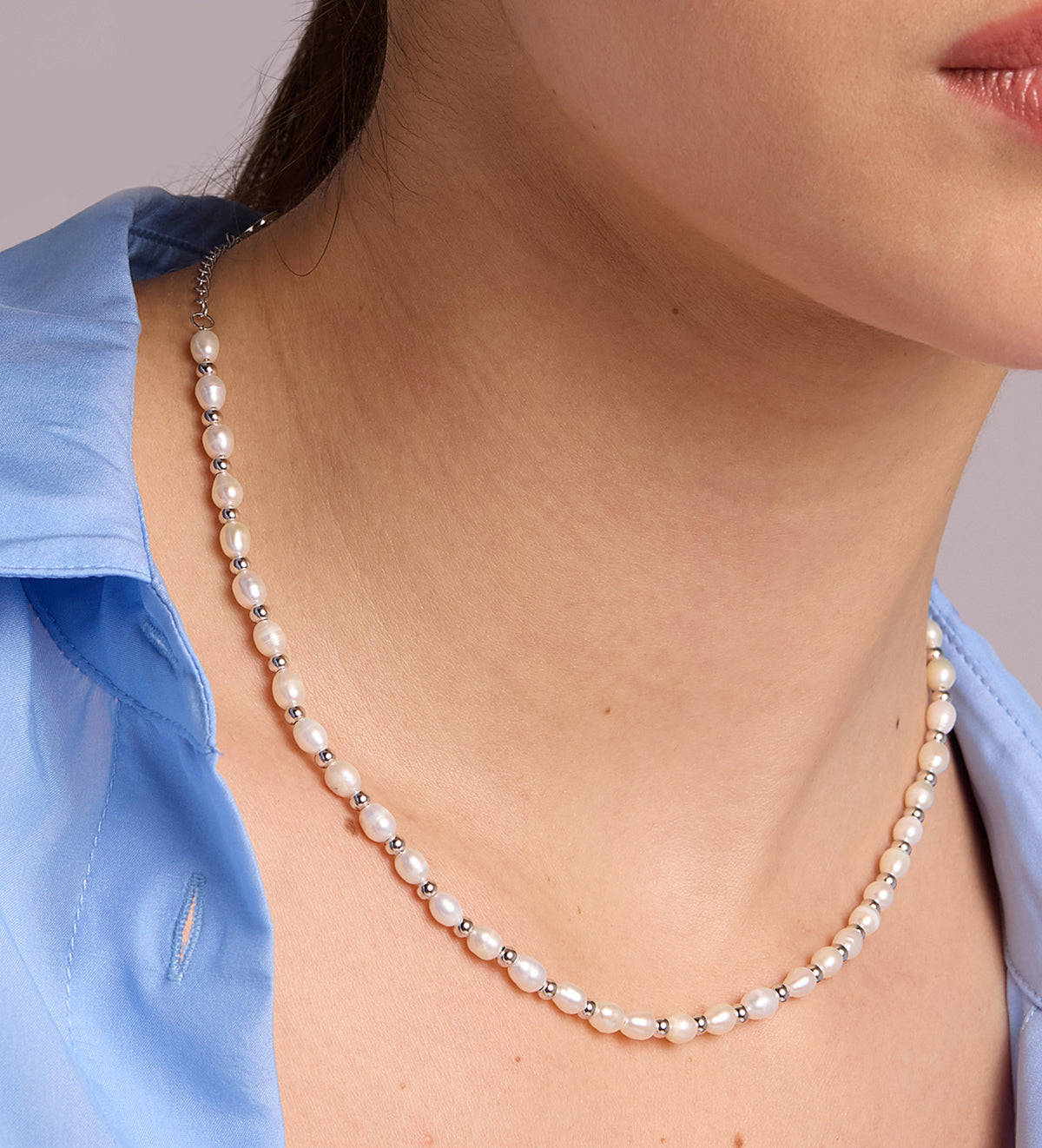 Pearl Beaded Necklace in Rhodium Plating on 925 Silver - Ash & Harry