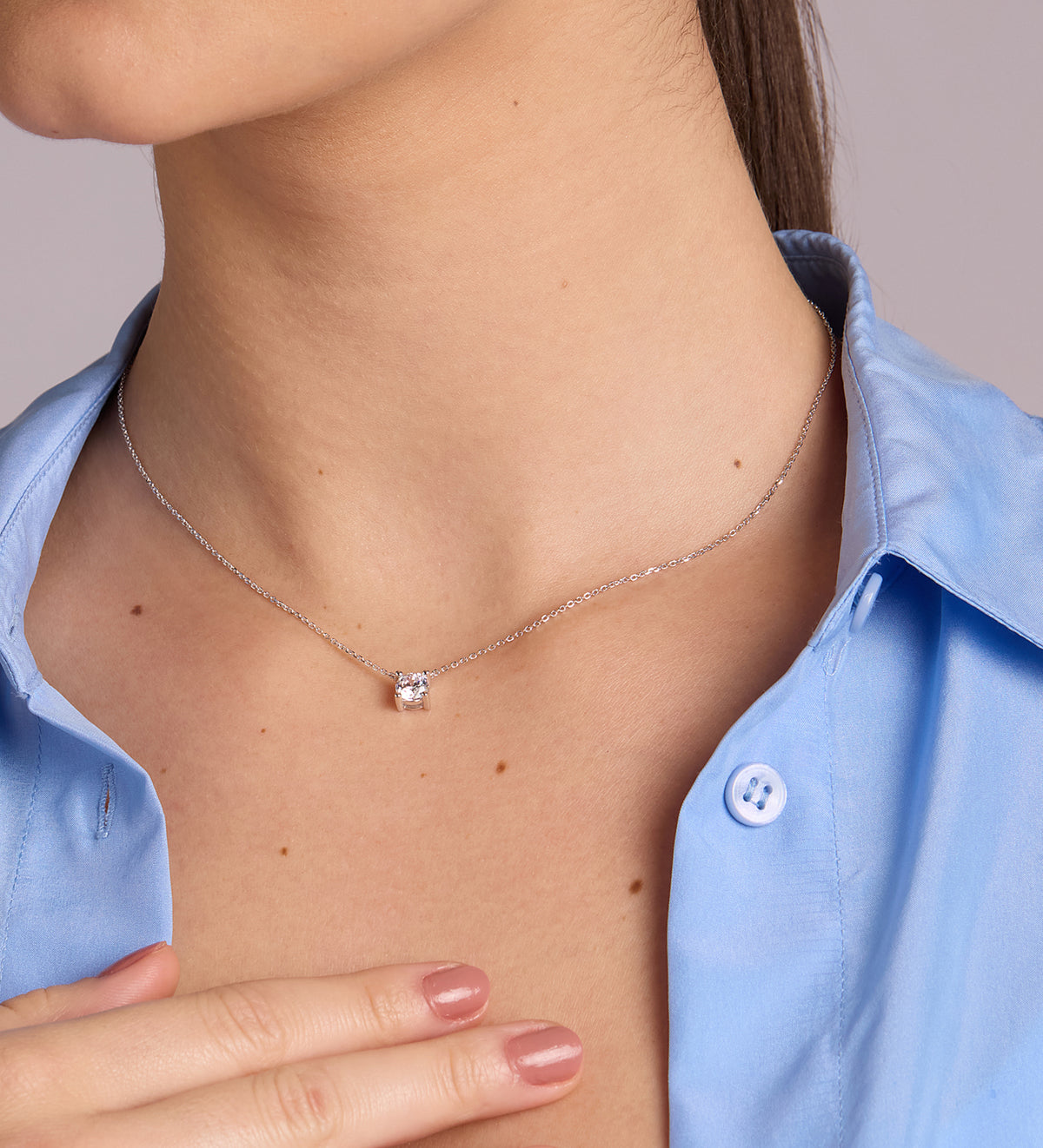 Solitaire Pendant Necklace in Rhodium Plating on 925 Silver - Ash & Harry