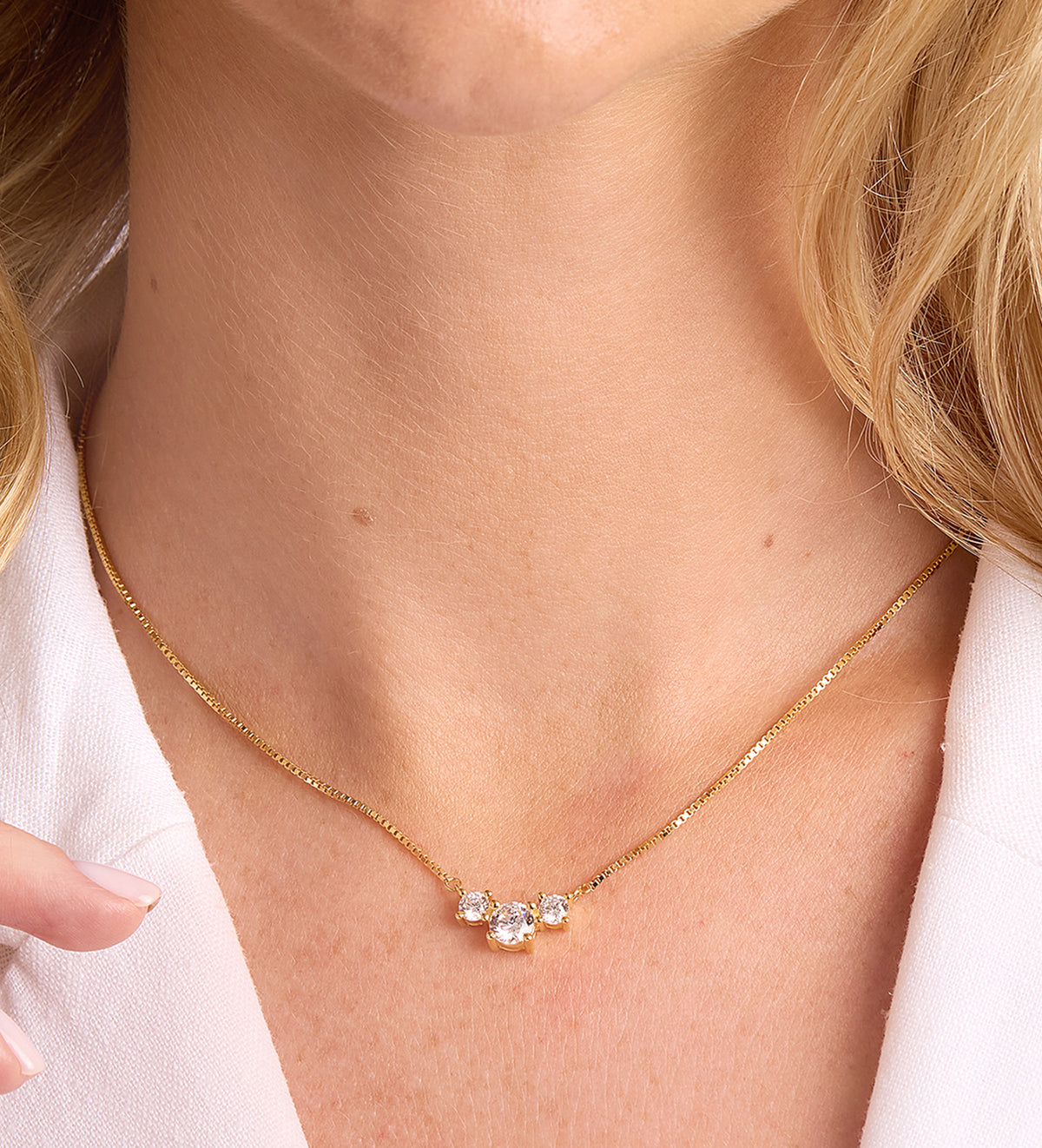Triple Stone Pendant Necklace in 18k Gold Plating on 925 Silver - Ash & Harry