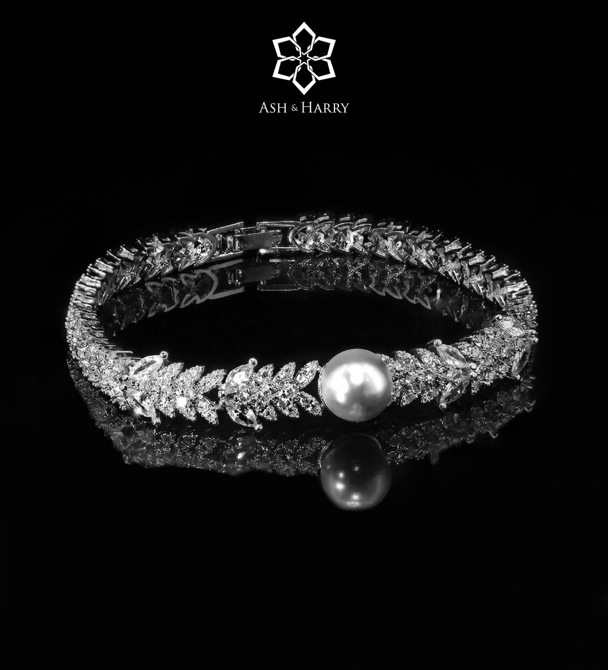 Yasmin Pure White Pearl Luxury Bridal Full Set in High Quality Simulated Diamonds Rhodium Plated - Ash & Harry