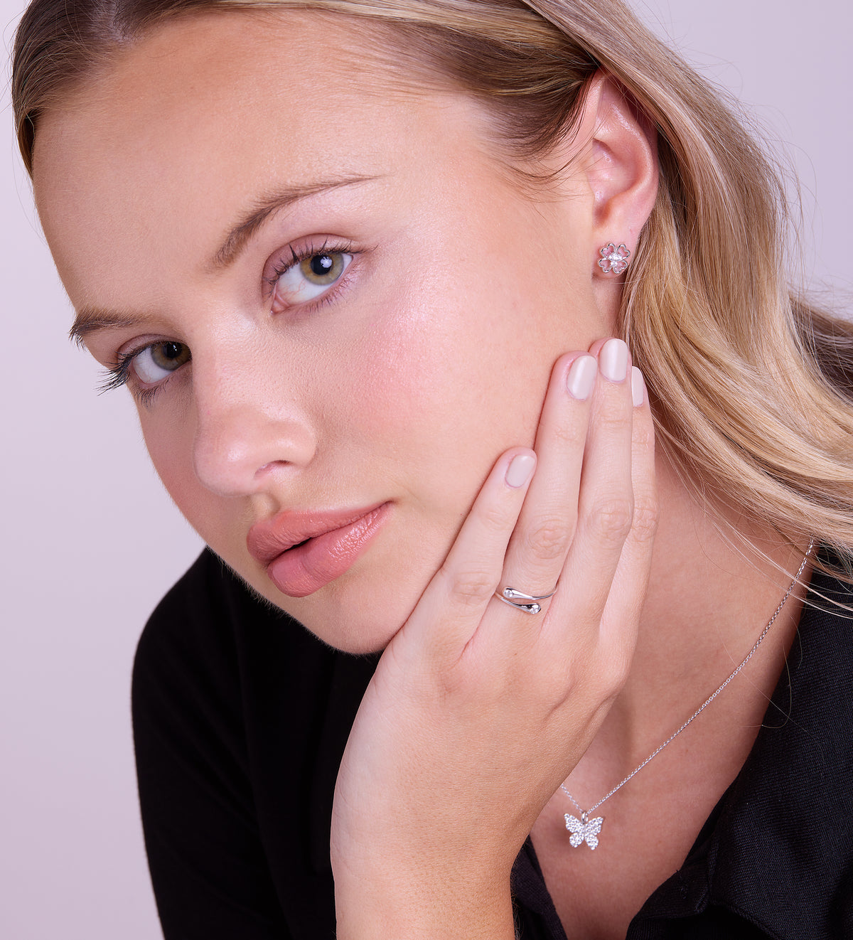 Dew Drops Open Ring in Rhodium Plating on 925 Silver - Ash & Harry