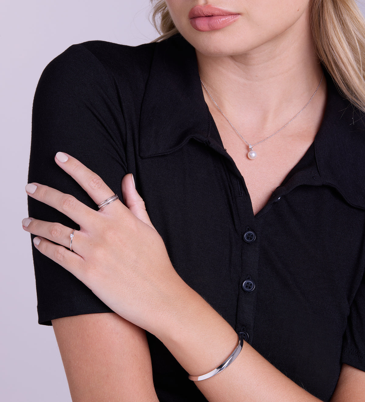 Textured Triple Stacking Ring in Rhodium Plating on 925 Silver - Ash & Harry