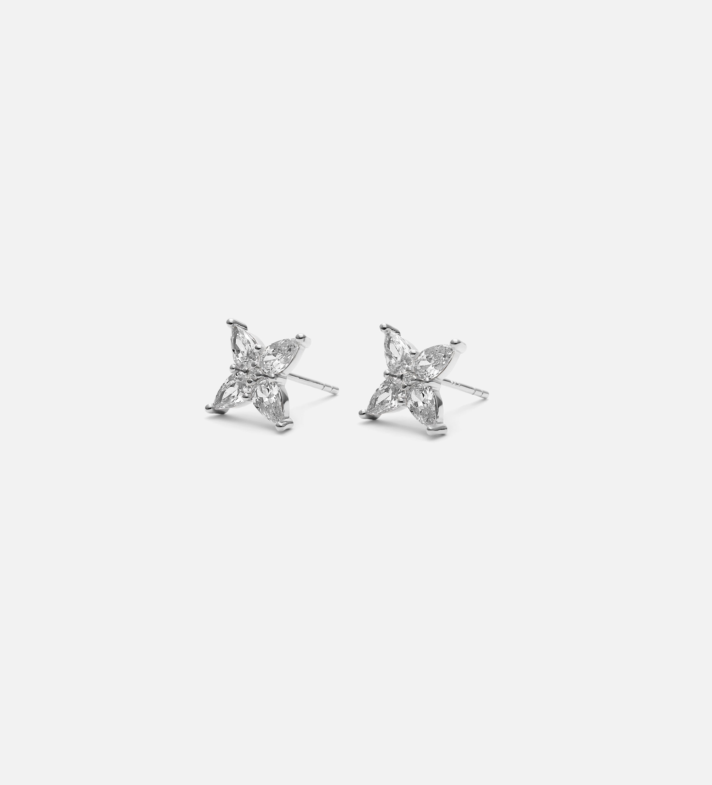 Pave Flower Studs in Rhodium Plating on 925 Silver - Ash & Harry