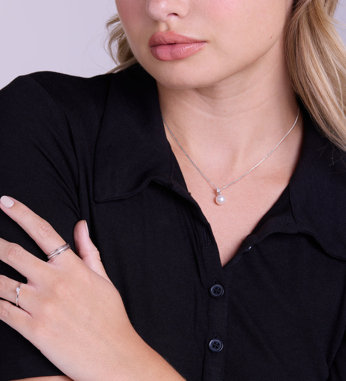 Pearl Pendant Necklace in Rhodium Plating on 925 Silver - Ash & Harry