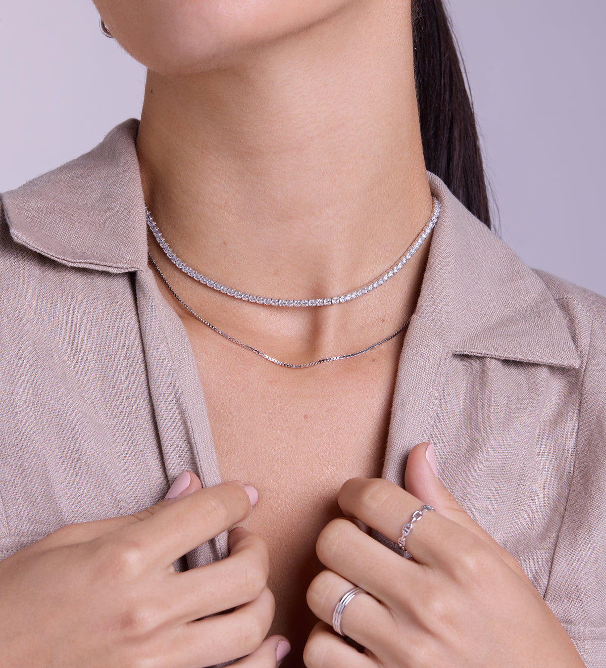 Box Chain Necklace in Rhodium Plating on 925 Silver - Ash & Harry
