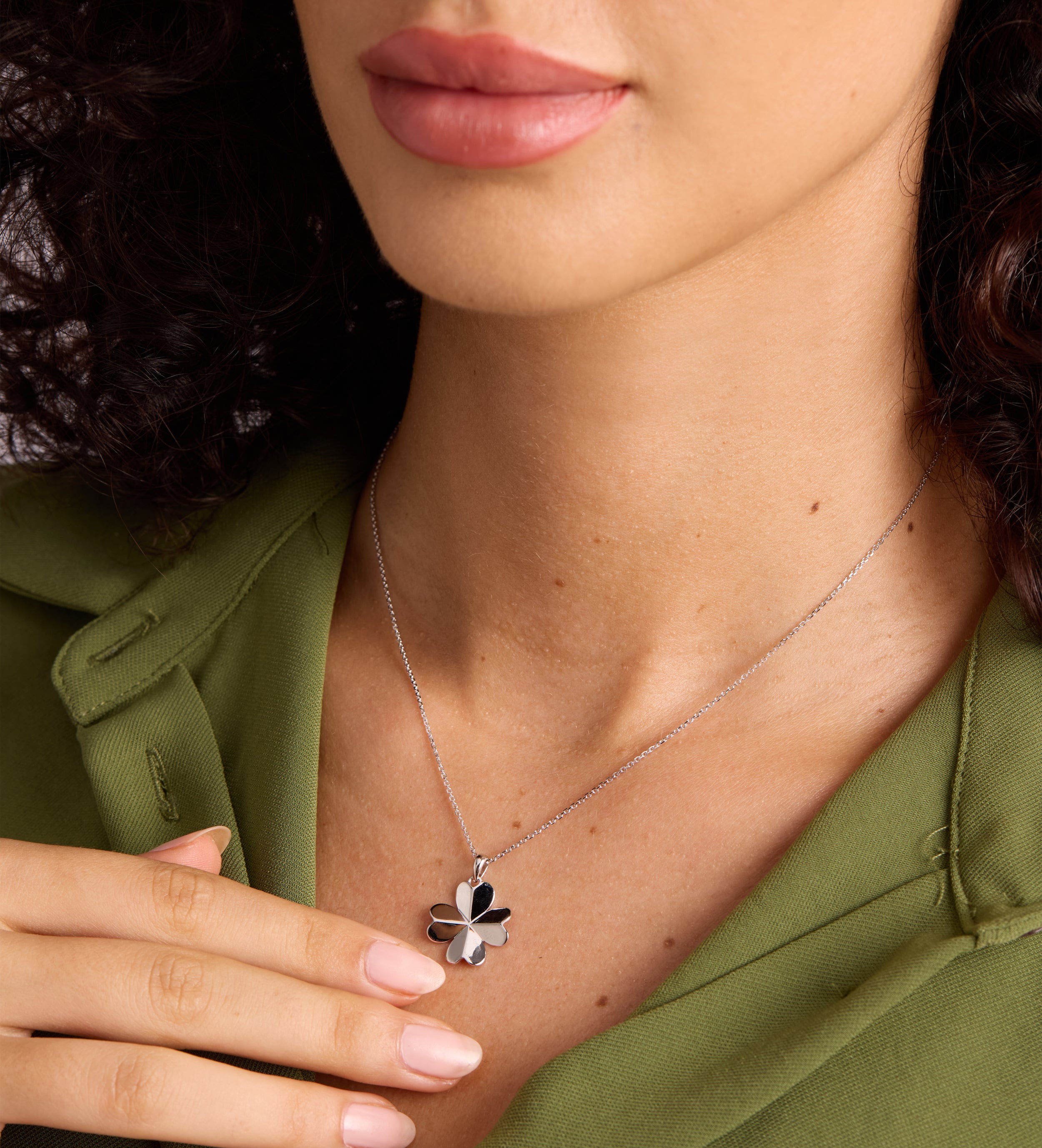 Origami Heart Clover Necklace in Rhodium Plating on 925 Silver - Ash & Harry